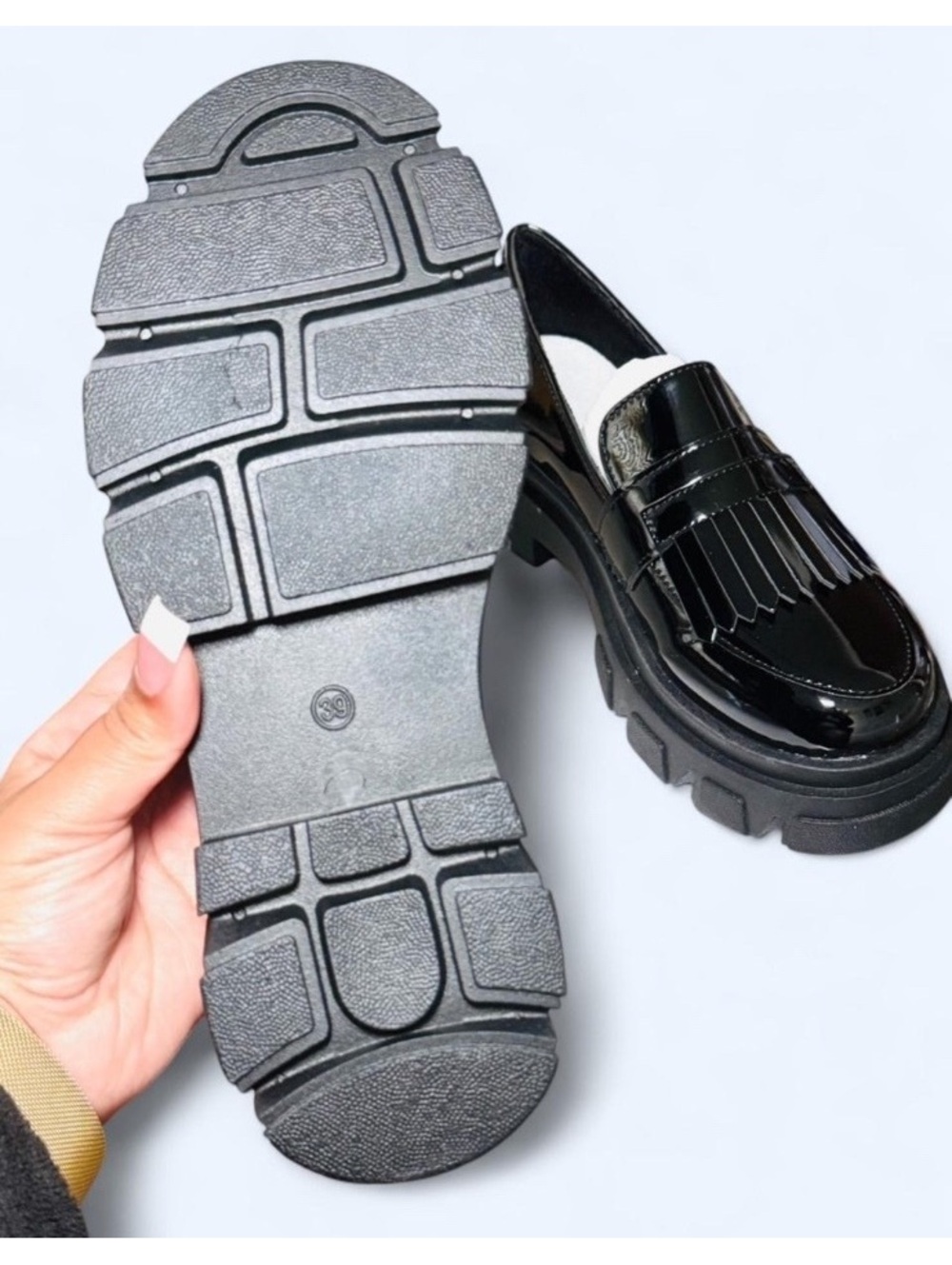CHUNKY PATENT FRINGE LOAFERS